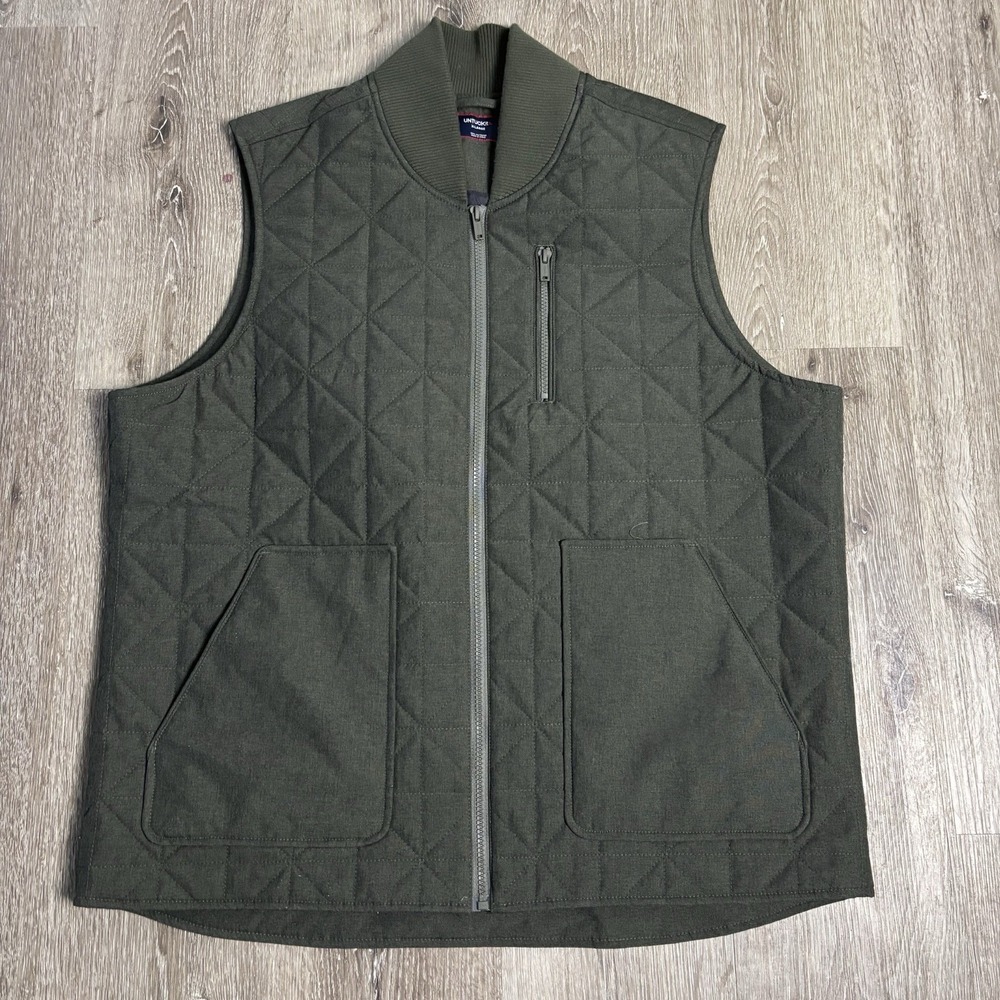 Untuckit Men's XL Harper Full Zip Quilted Vest 41895 Green Reg Fit‎